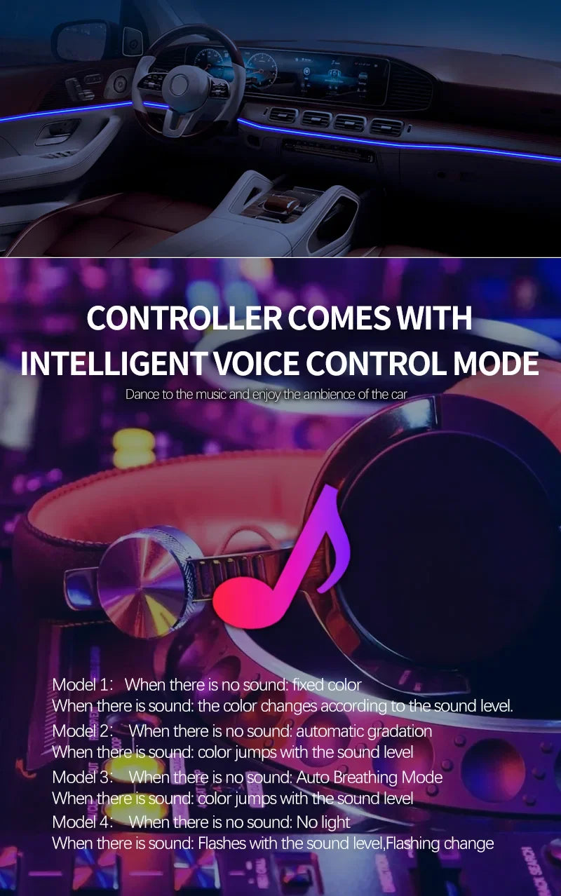 Bande LED Intérieure pour Voiture – Éclairage Ambiance RGB